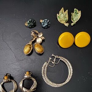 5 Vintage clip on Earring Sets with Gold and Silver Accents